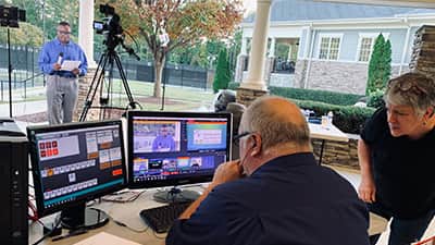 A live webcast being produced at a tennis club in Raleigh, North Carolina.