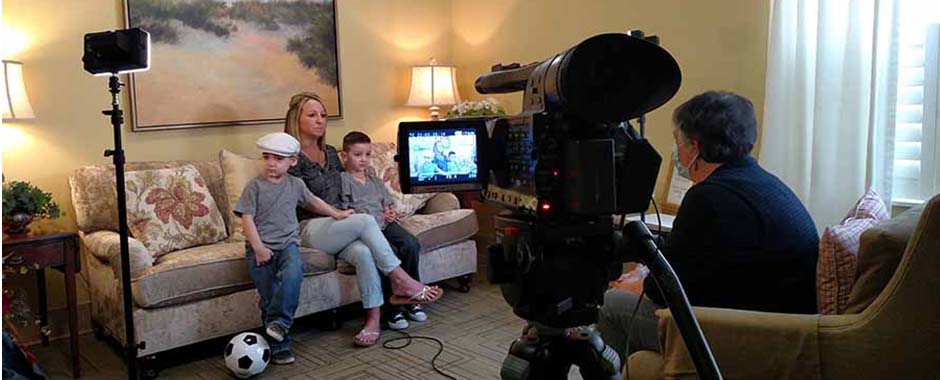 A mother and her sons during a video interview at a Ronald McDonald House in Durham, North Carolina.
